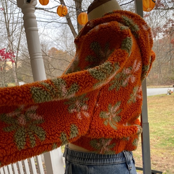 PascSun Floral Orange Fuzzy Cropped Hoodie - Picture 5 of 14